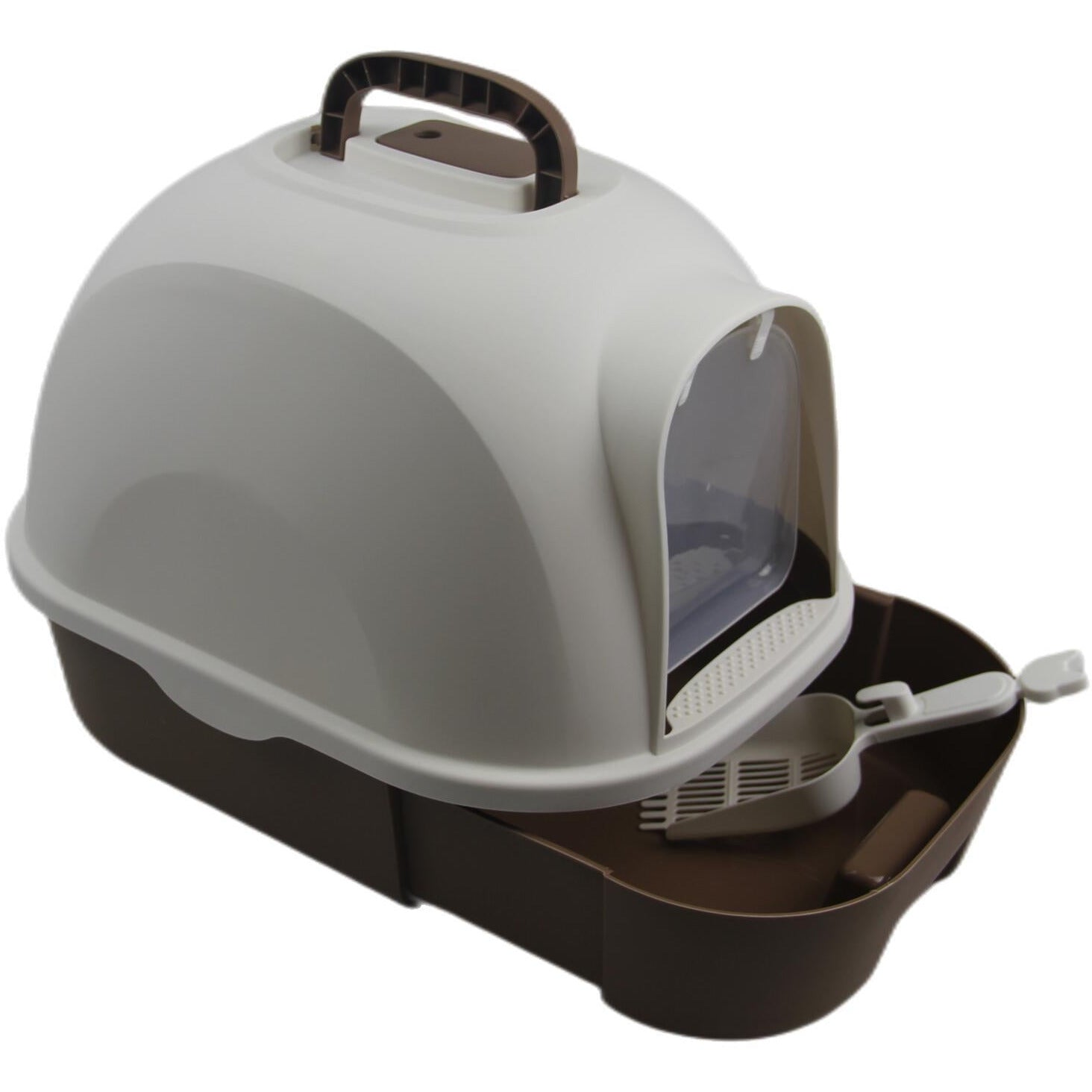 Large Hooded Cat Toilet Litter Box Tray House With Drawer and Scoop Brown