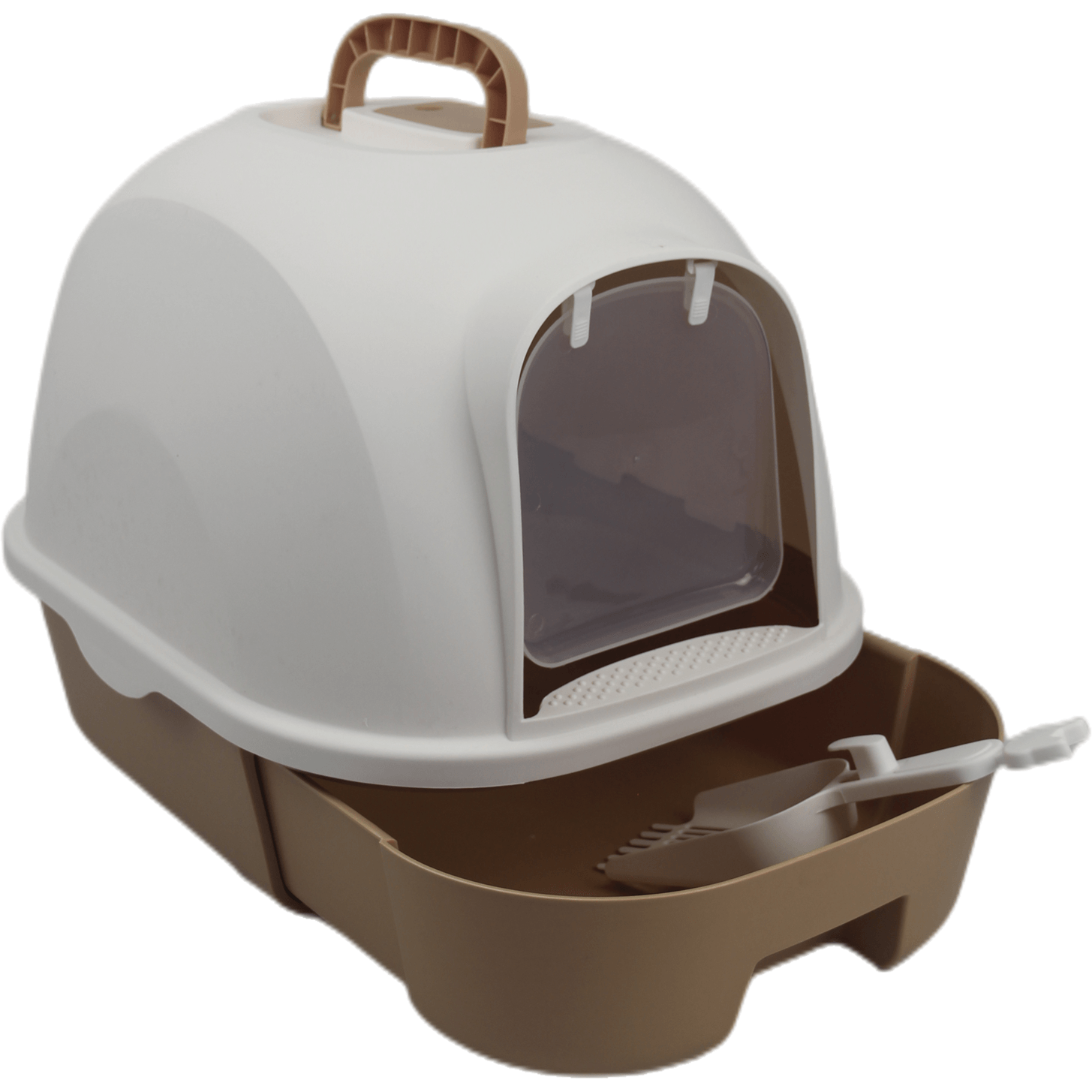 Large Hooded Cat Toilet Litter Box Tray House With Drawer and Scoop Little Brown
