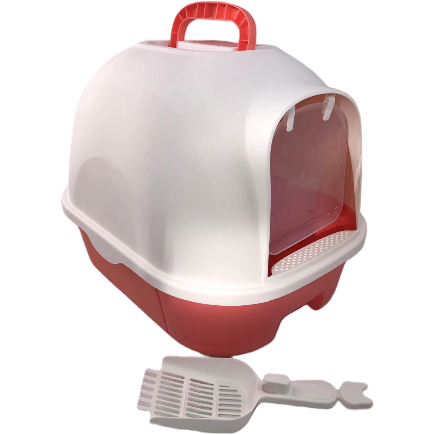 Large Hooded Cat Toilet Litter Box Tray House With Drawer and Scoop Red