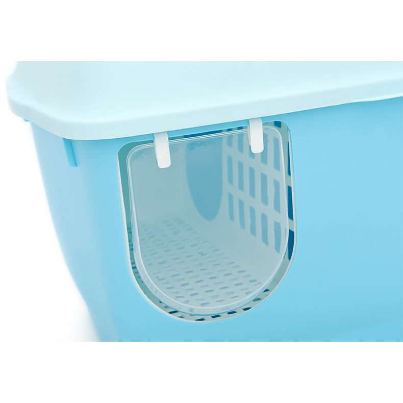 XL Portable Hooded Cat Toilet Litter Box Tray House with Handle and Scoop Blue