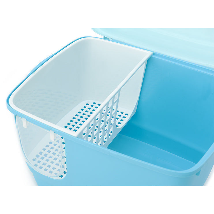 XL Portable Hooded Cat Toilet Litter Box Tray House with Handle and Scoop Blue