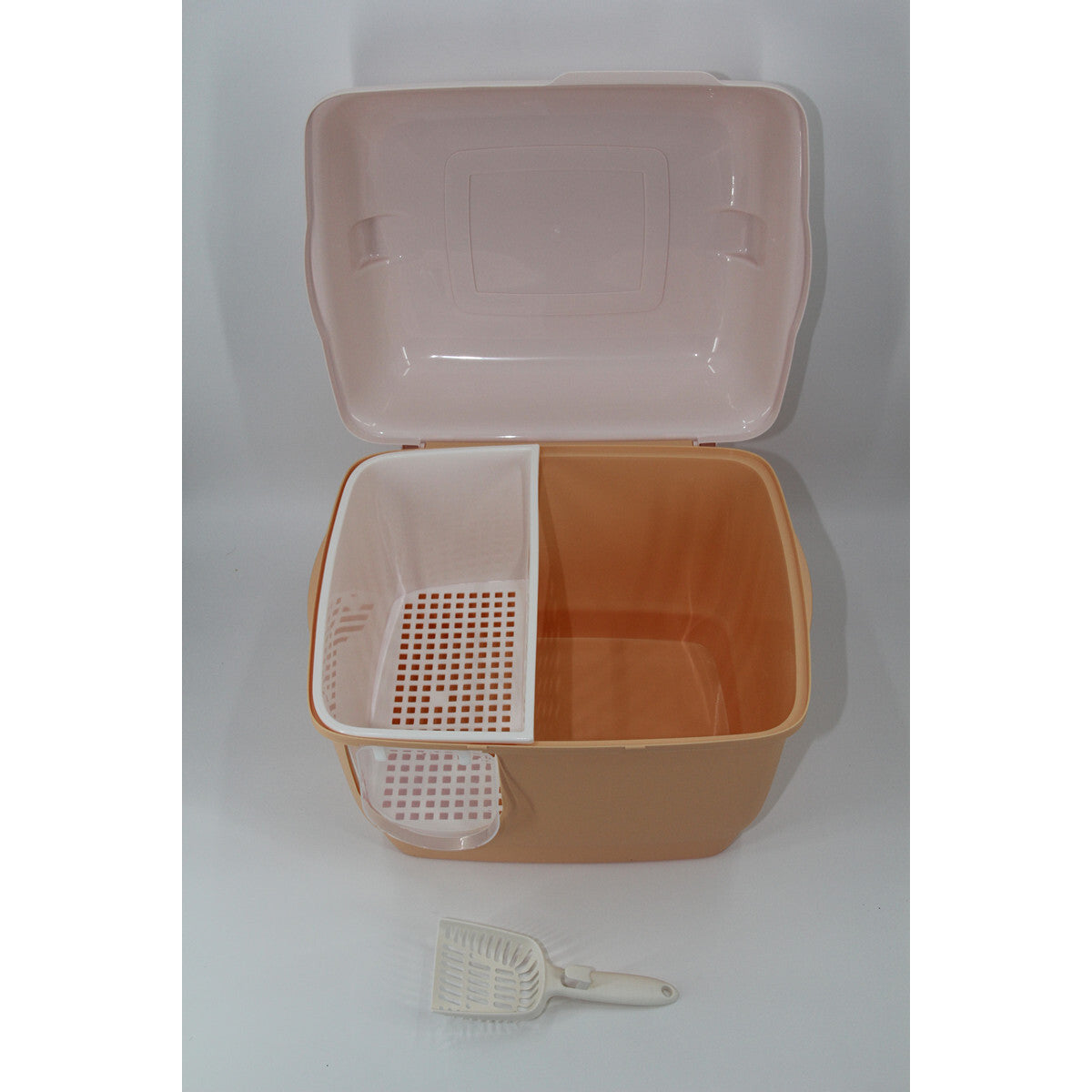 XL Portable Hooded Cat Toilet Litter Box Tray House with Handle and Scoop Brown