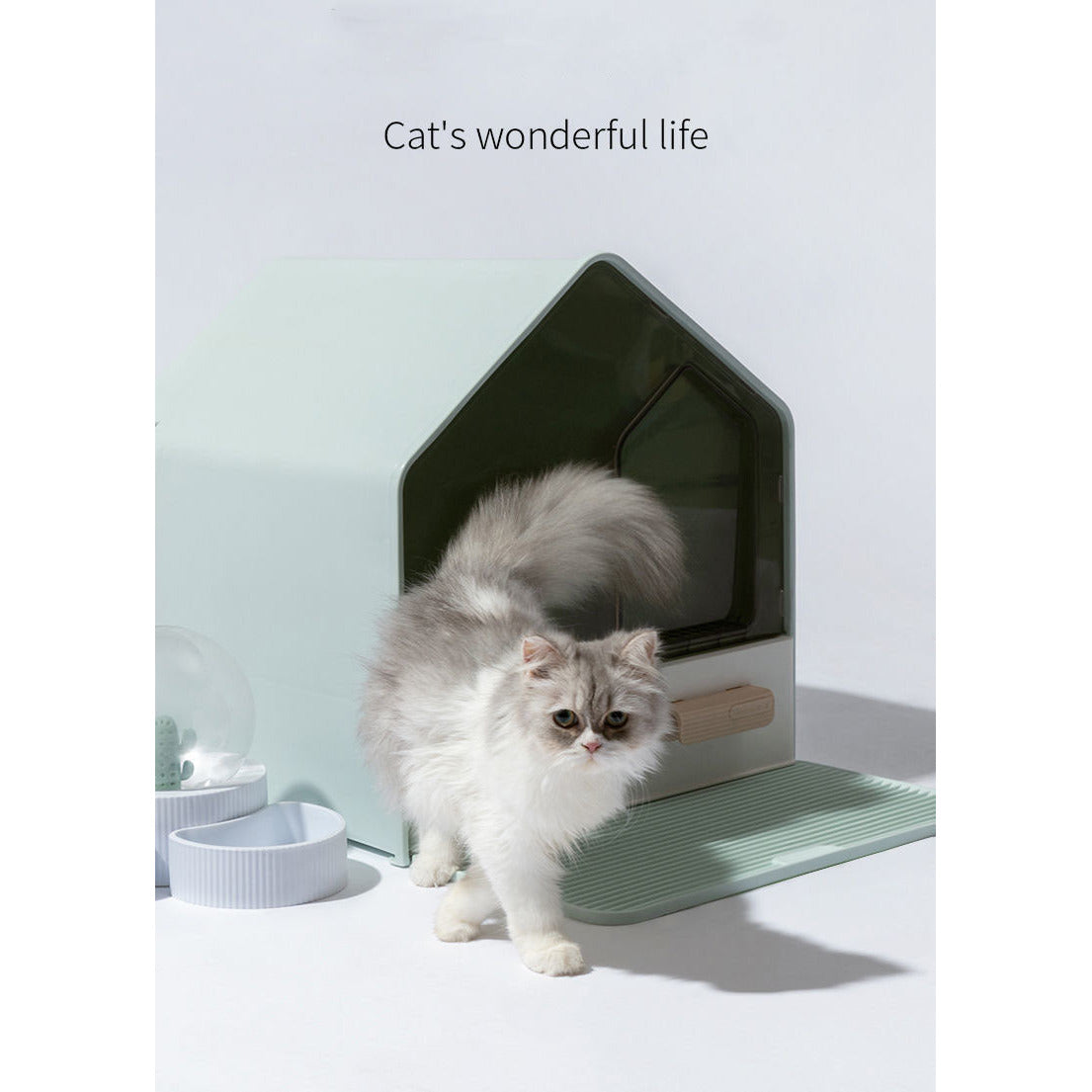 L Portable Hooded Cat Toilet Litter Box Tray House with Drawer and Scoop-Blue