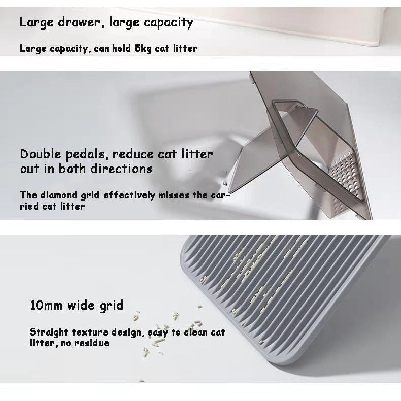 L Portable Hooded Cat Toilet Litter Box Tray House with Drawer and Scoop-Blue