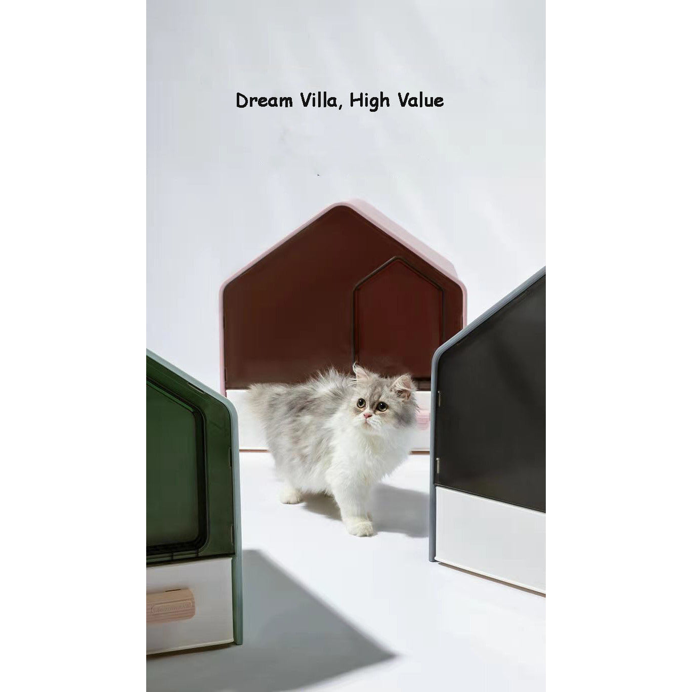 L Portable Hooded Cat Toilet Litter Box Tray House with Drawer and Scoop-Grey