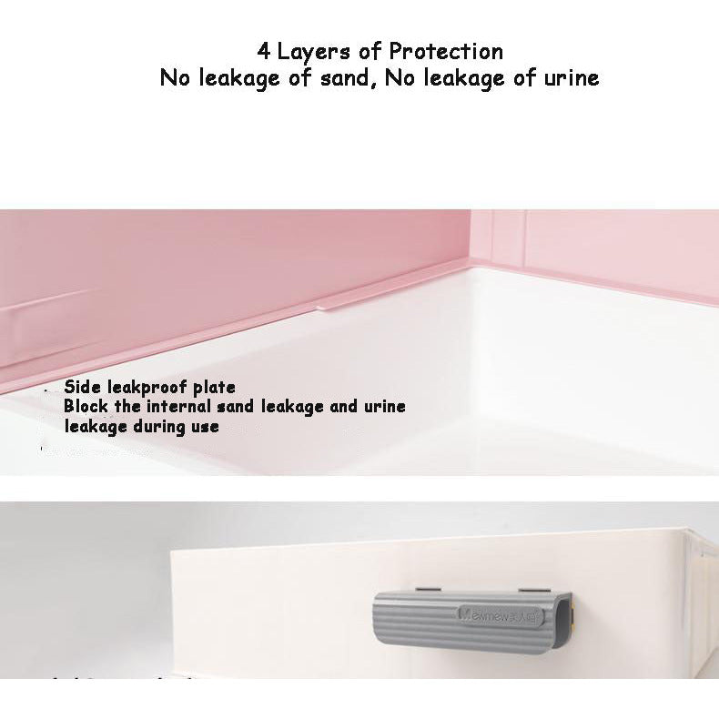 L Portable Hooded Cat Toilet Litter Box Tray House with Drawer and Scoop-Pink