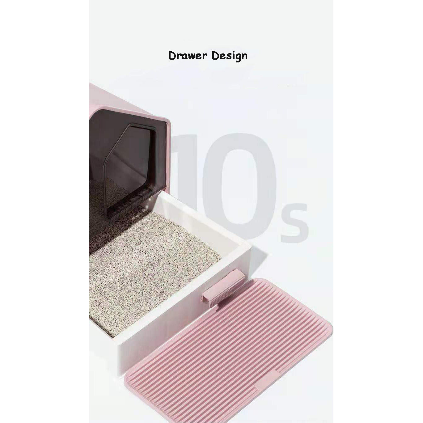 L Portable Hooded Cat Toilet Litter Box Tray House with Drawer and Scoop-Pink