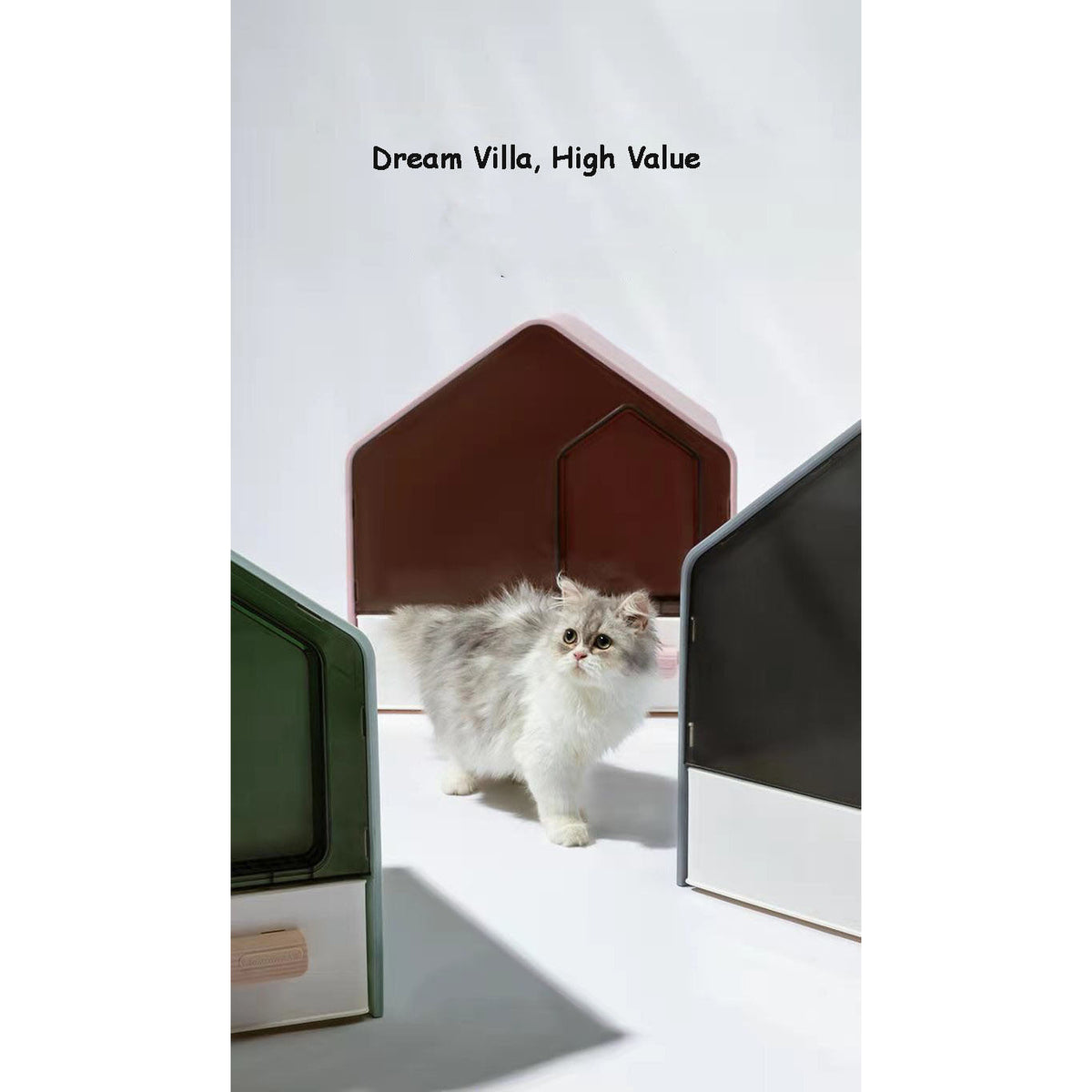 L Portable Hooded Cat Toilet Litter Box Tray House with Drawer and Scoop-Pink