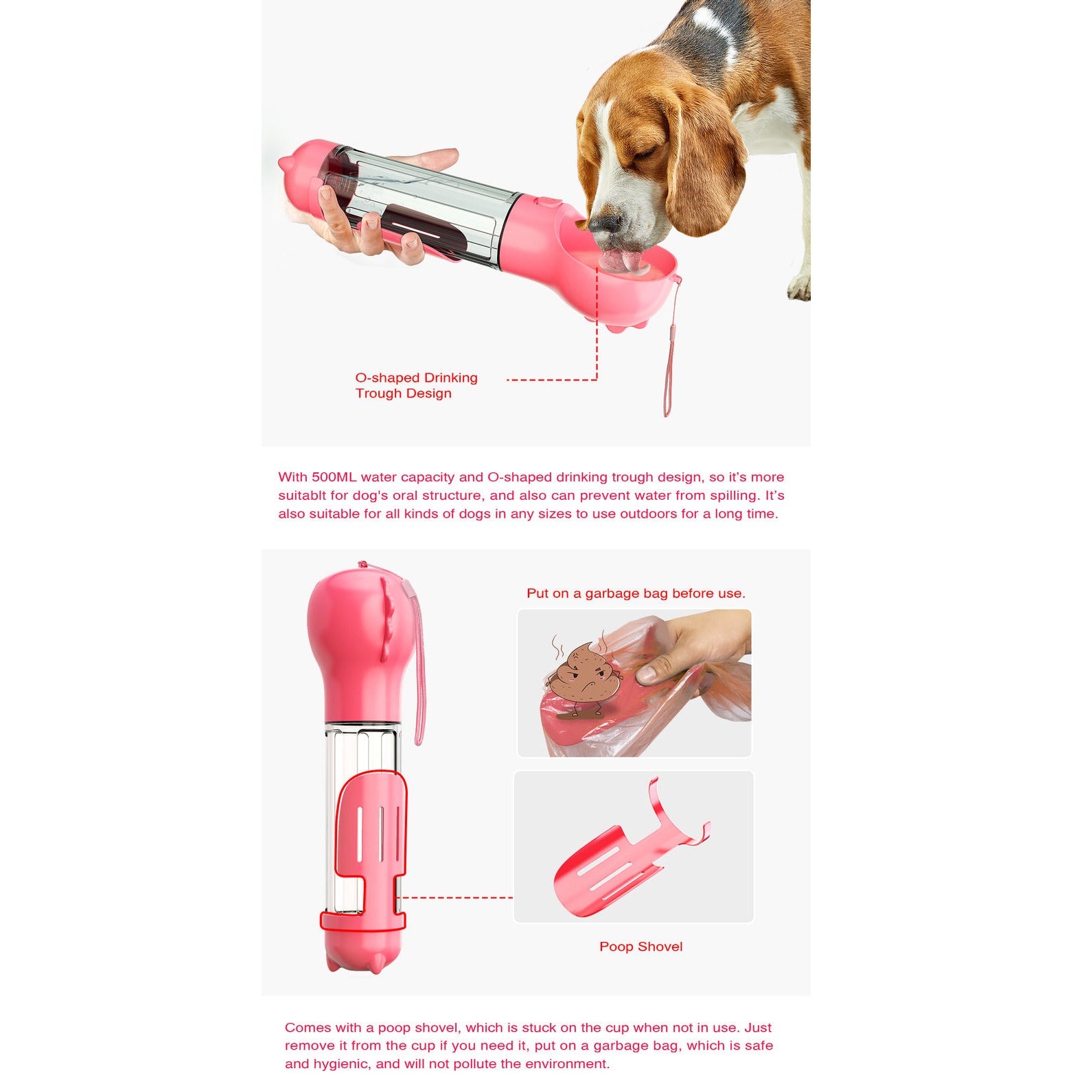 YES4PETS 4 in 1 Portable Pet Dog Puppy Cat Drinking Mug Water Feeder Bottle Valve Travel Bottle Pink