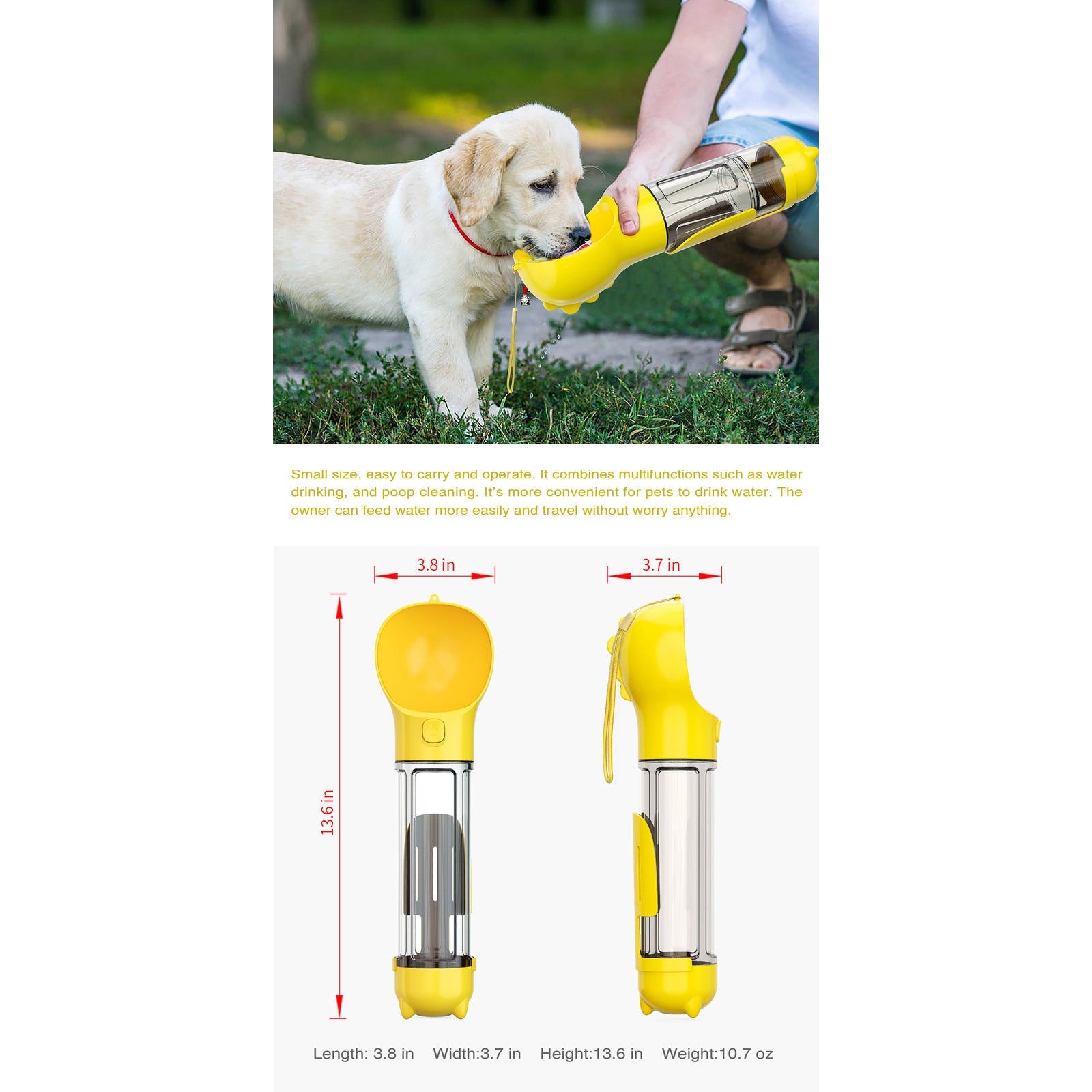 4 in 1 Portable Pet Dog Puppy Cat Drinking Mug Water Feeder Bottle Valve Travel Bottle Yellow