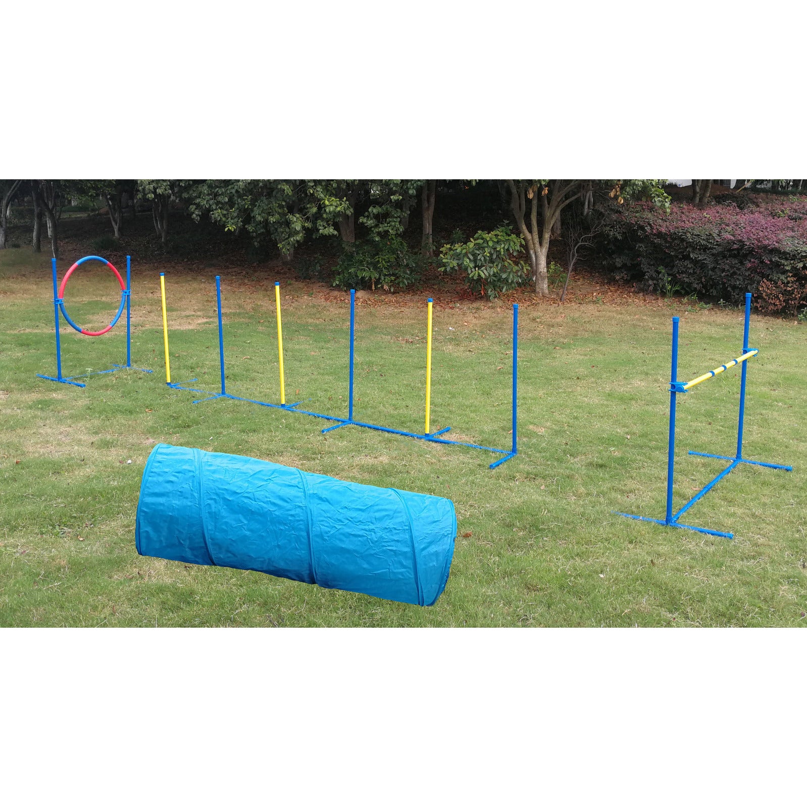Portable Dog Puppy Training Practice Weave Poles Agility Post Exercise Tunnel Jump Tyre Set