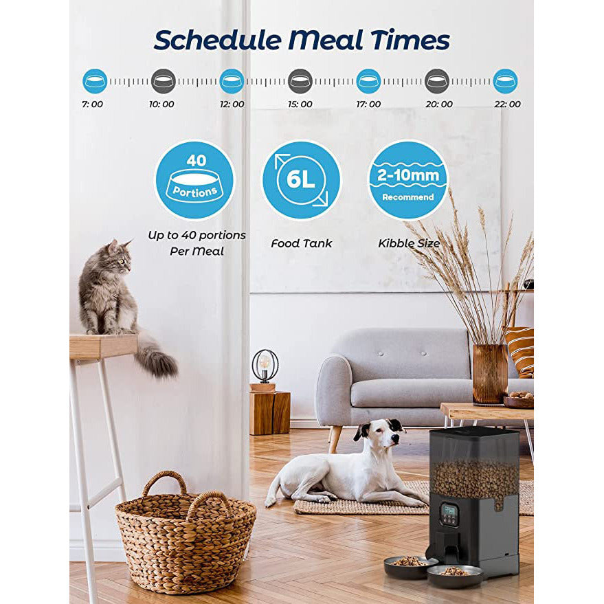 6L Automatic Digital Pet Dog Cat Feeder Double Food Bowl Dispenser