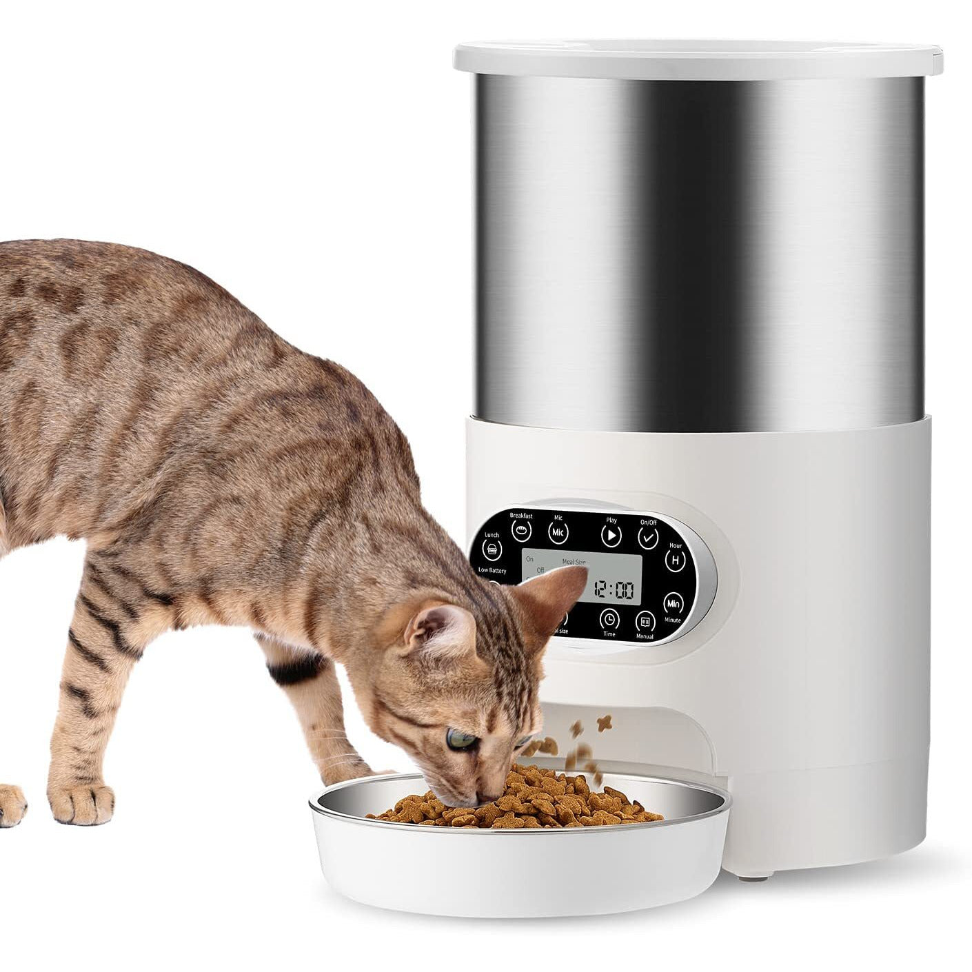Electric Automatic Pet Dog Cat Rabbit Feeder Stainless Steel 3L Dispenser