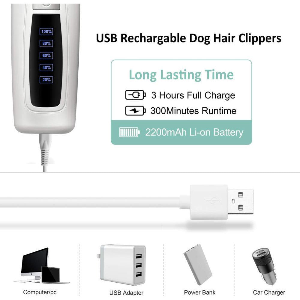 Pet Electric Dog Pet Clipper Kit Blade Set Cat Animal Hair Grooming Cordless White