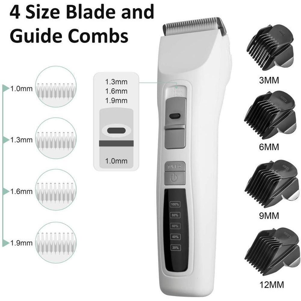 Pet Electric Dog Pet Clipper Kit Blade Set Cat Animal Hair Grooming Cordless White