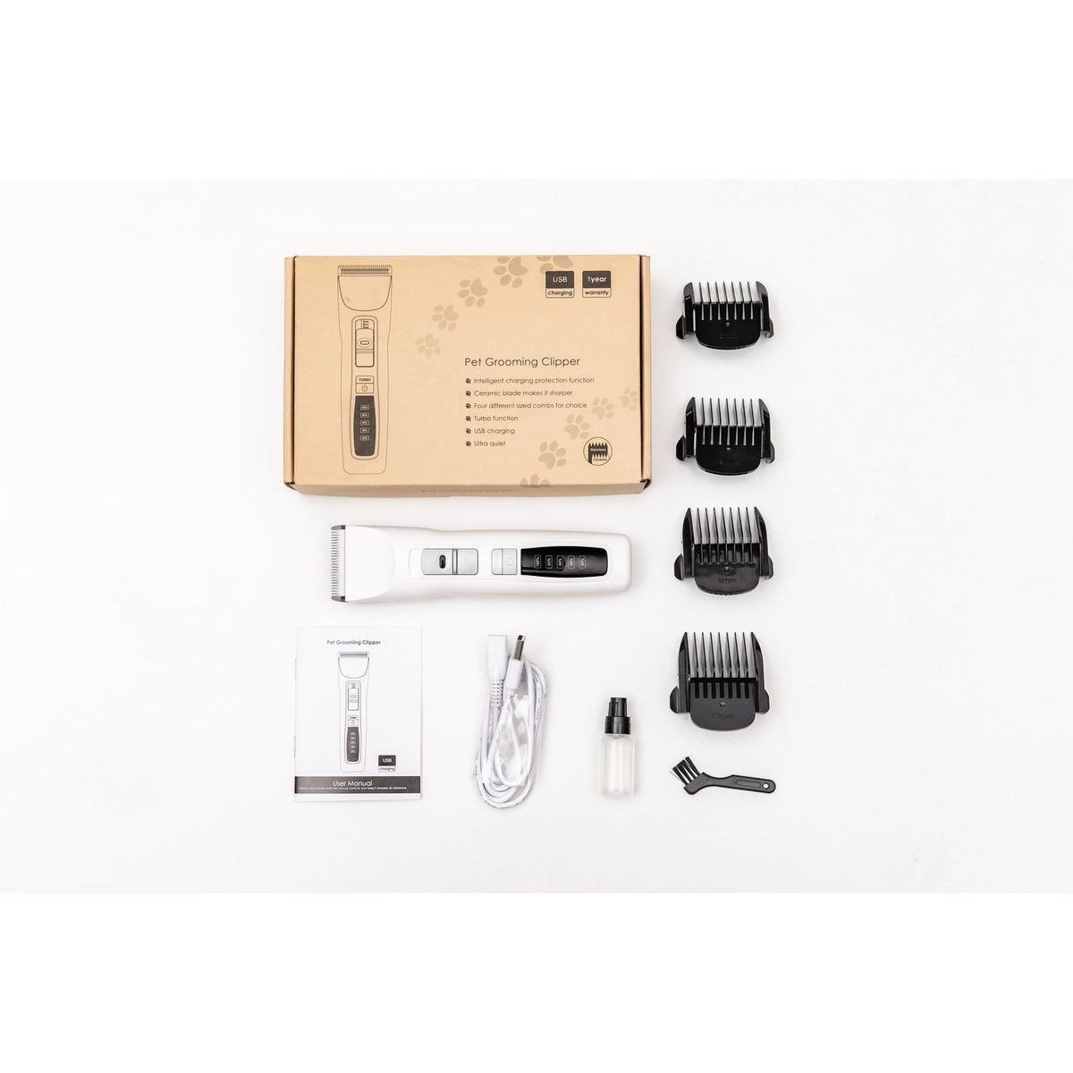 Pet Electric Dog Pet Clipper Kit Blade Set Cat Animal Hair Grooming Cordless White