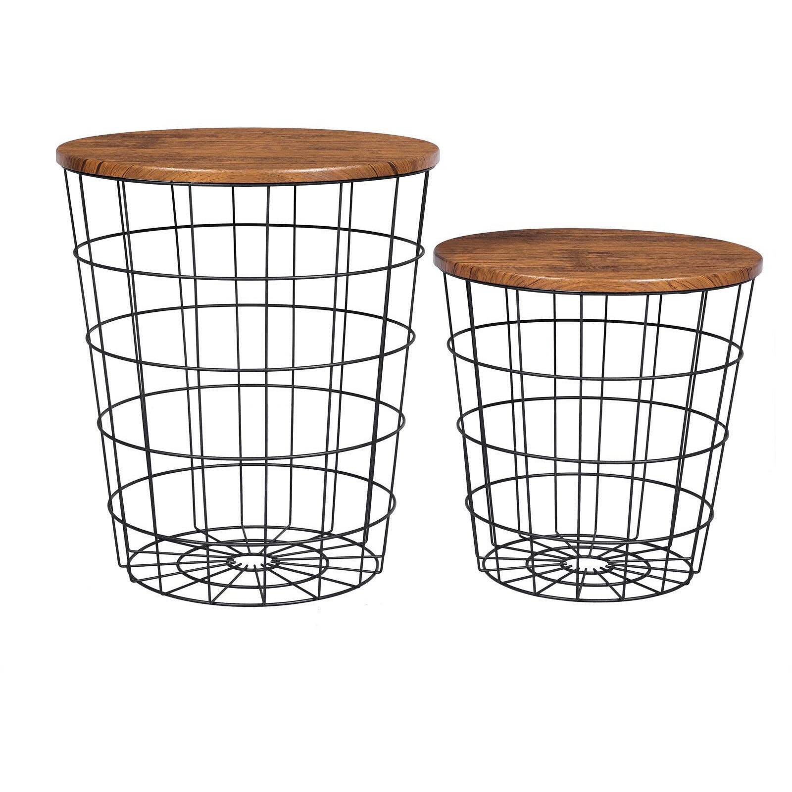 Vintage Round Coffee Tables Set of 2 Side Tables Robust Steel Frame for Living Room Bedroom Rustic Brown and Black