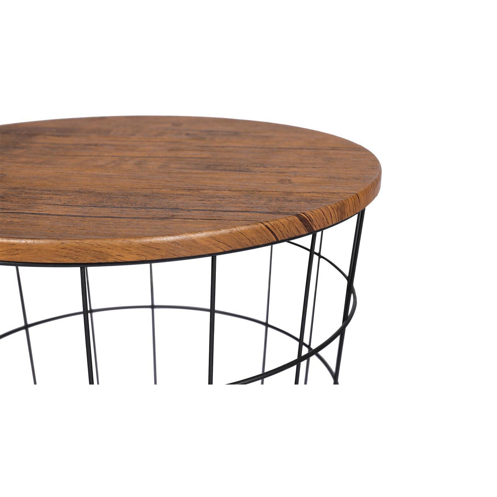 Vintage Round Coffee Tables Set of 2 Side Tables Robust Steel Frame for Living Room Bedroom Rustic Brown and Black