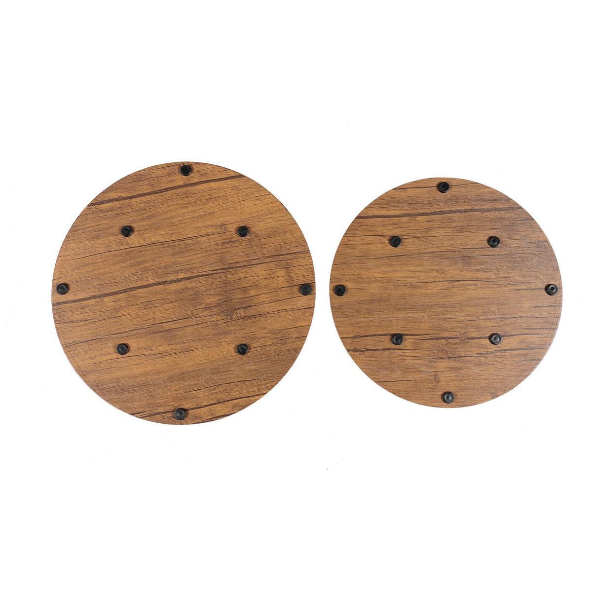 Vintage Round Coffee Tables Set of 2 Side Tables Robust Steel Frame for Living Room Bedroom Rustic Brown and Black