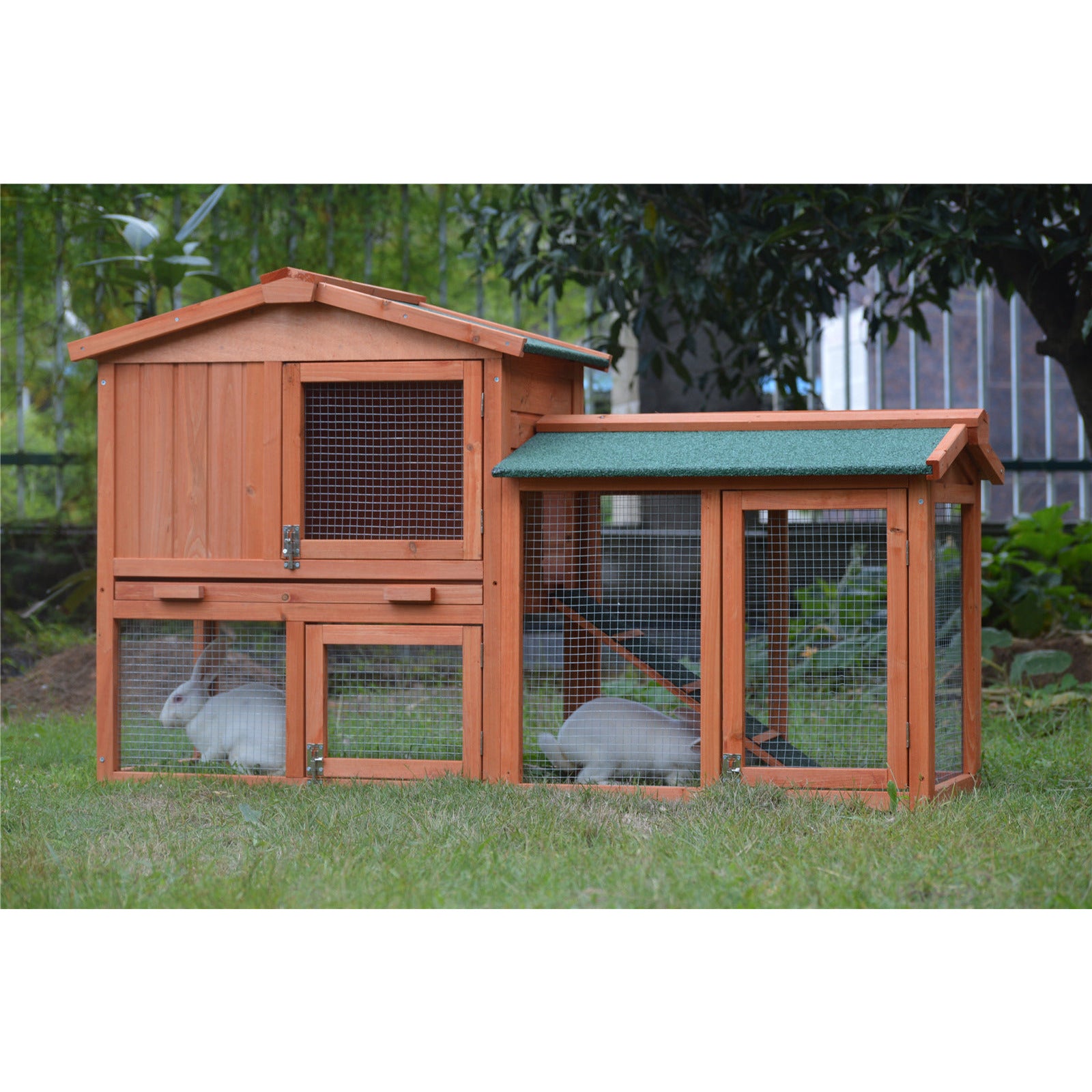 146cm Rabbit Hutch Metal Run Wooden Cage Guinea Pig Cage House