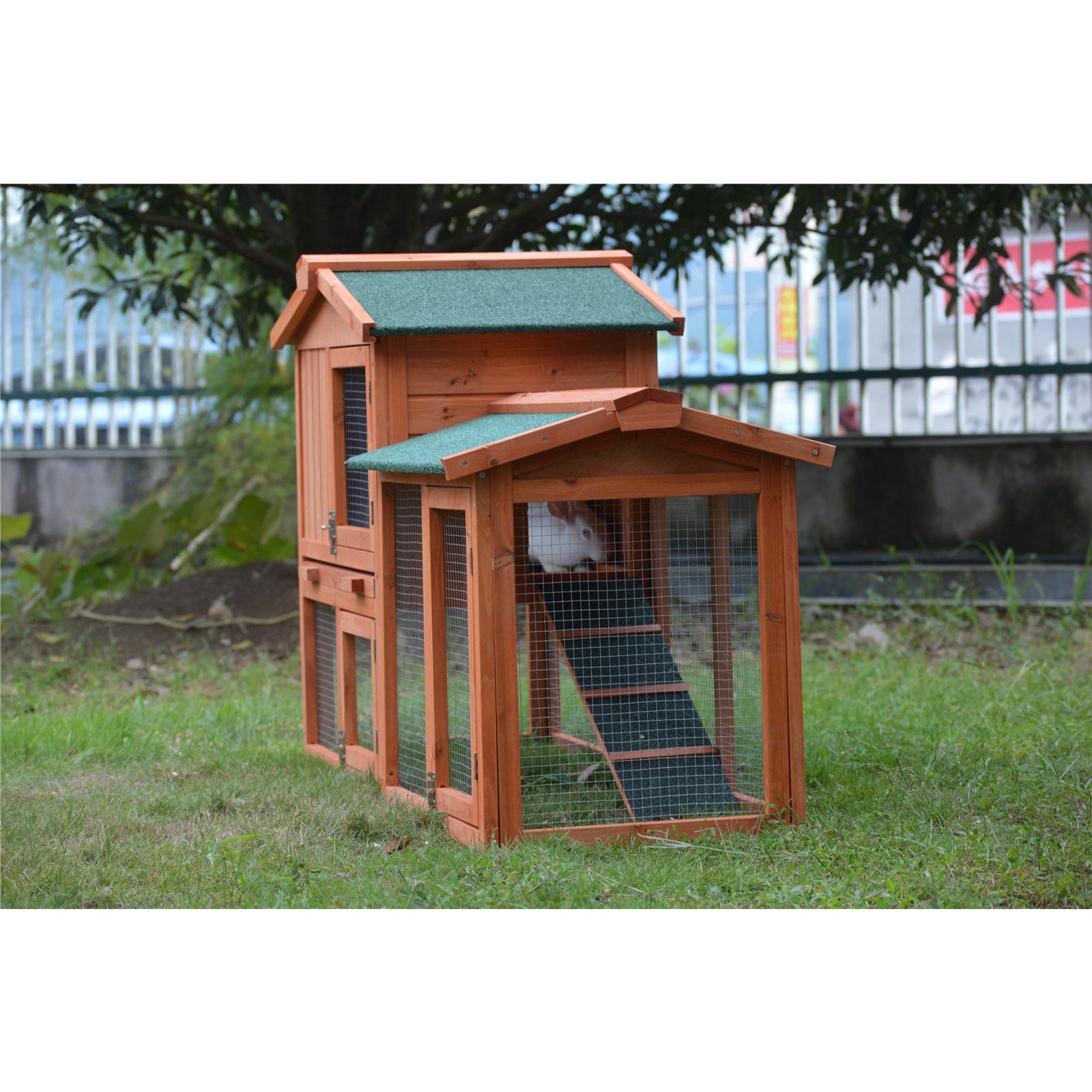 146cm Rabbit Hutch Metal Run Wooden Cage Guinea Pig Cage House