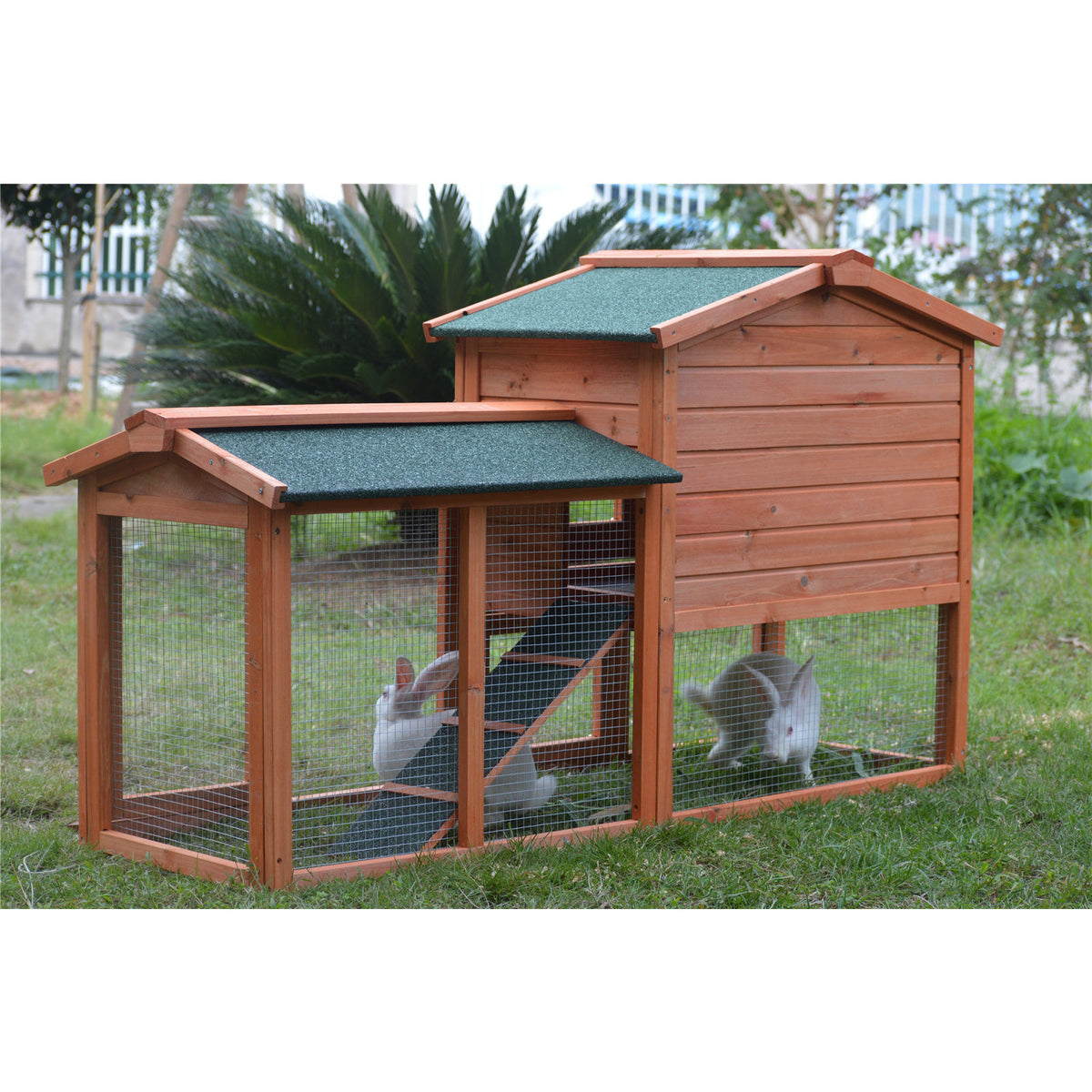 146cm Rabbit Hutch Metal Run Wooden Cage Guinea Pig Cage House