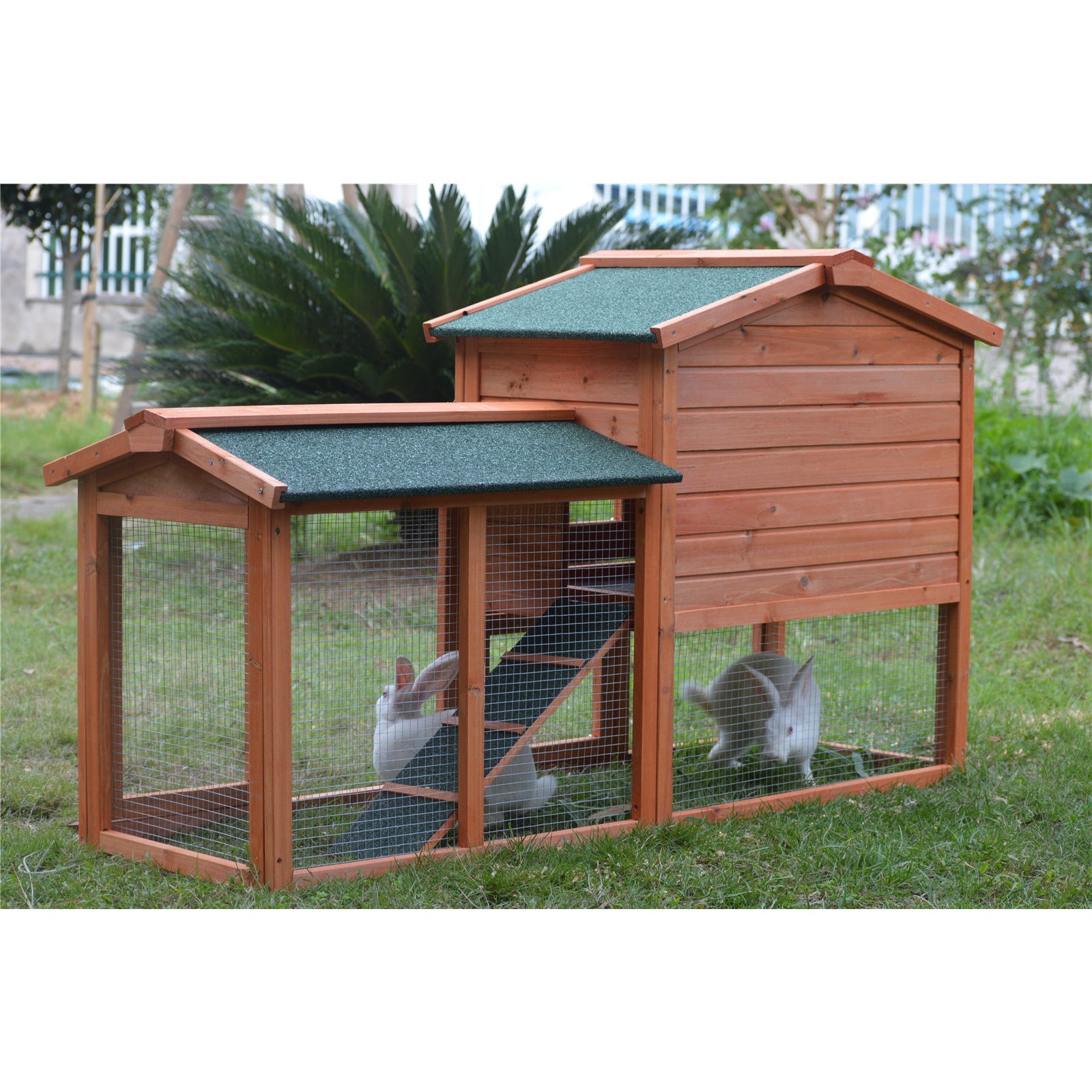 146cm Rabbit Hutch Metal Run Wooden Cage Guinea Pig Cage House