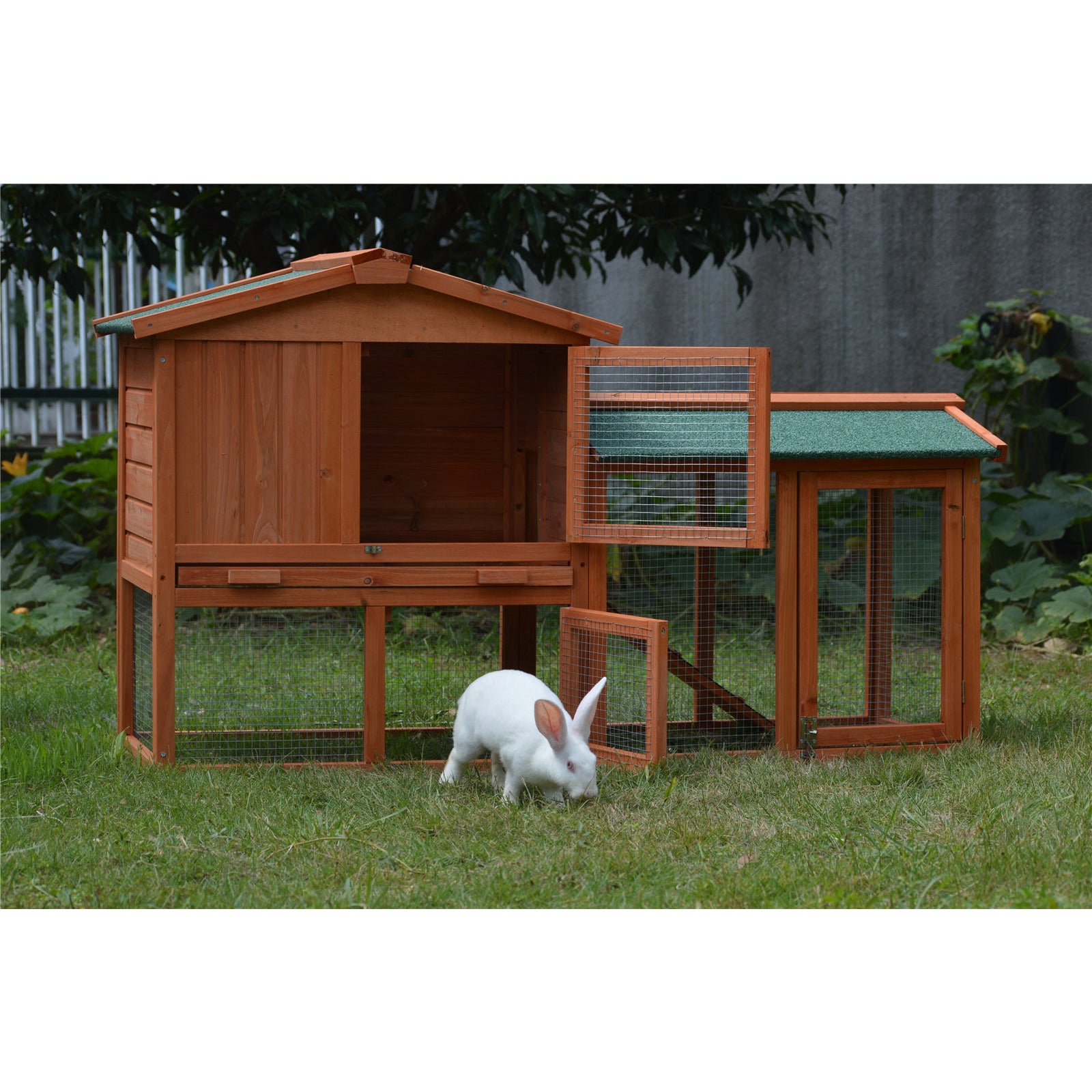 146cm Rabbit Hutch Metal Run Wooden Cage Guinea Pig Cage House