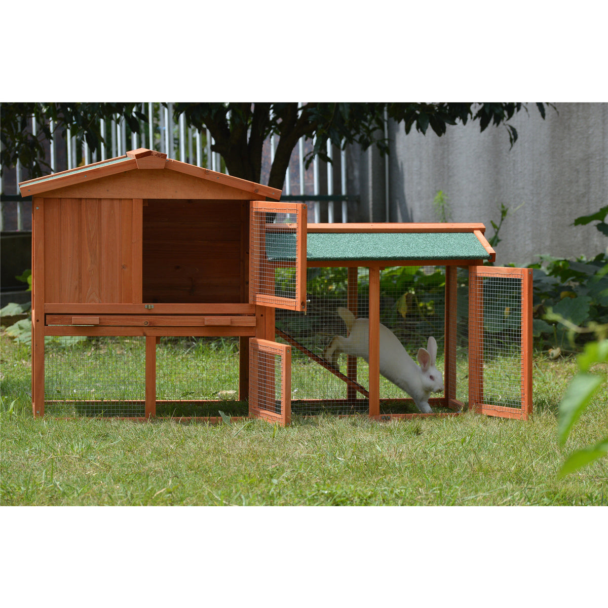 146cm Rabbit Hutch Metal Run Wooden Cage Guinea Pig Cage House