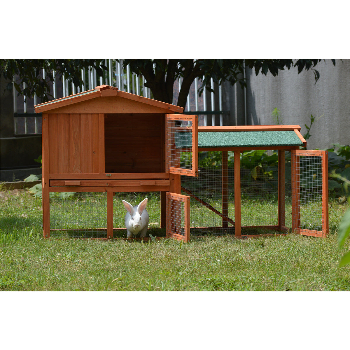 146cm Rabbit Hutch Metal Run Wooden Cage Guinea Pig Cage House