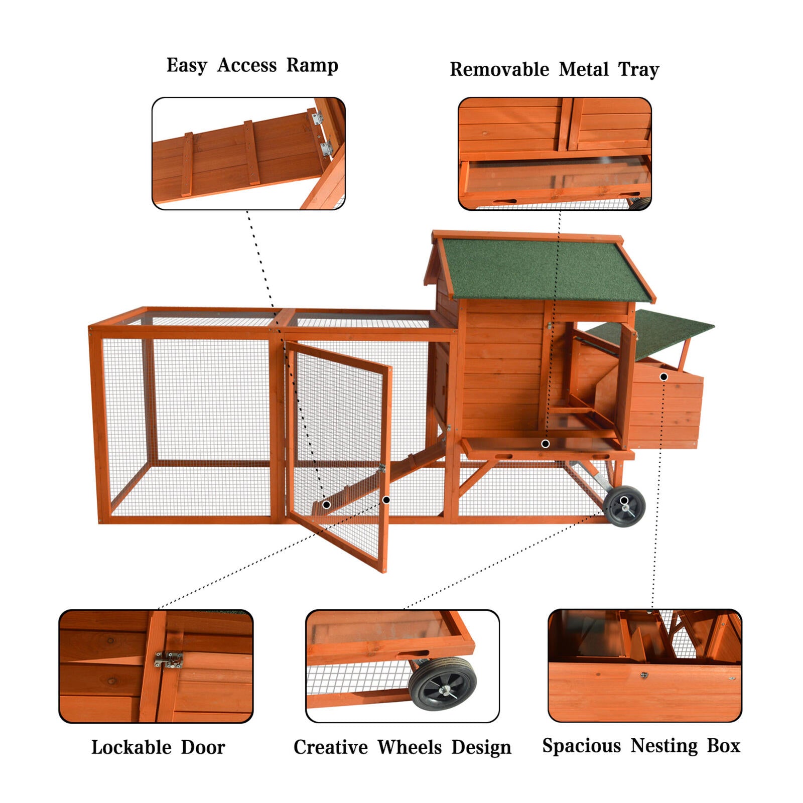 248 cm XL Chicken Coop Rabbit Hutch Ferret Hen Guinea Pig House With Wheels