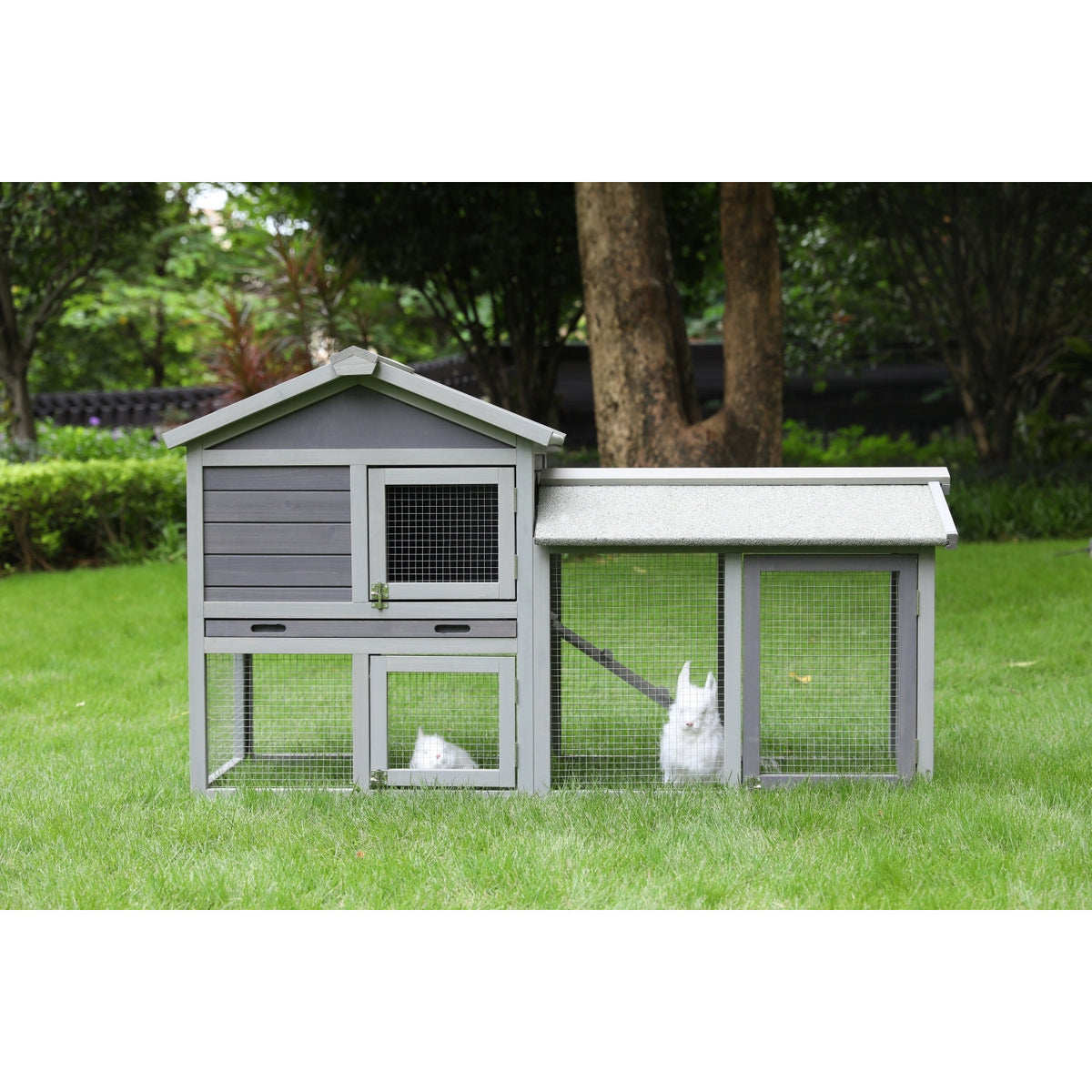 148cm Rabbit Hutch Metal Run Wooden Cage Guinea Pig Cage House