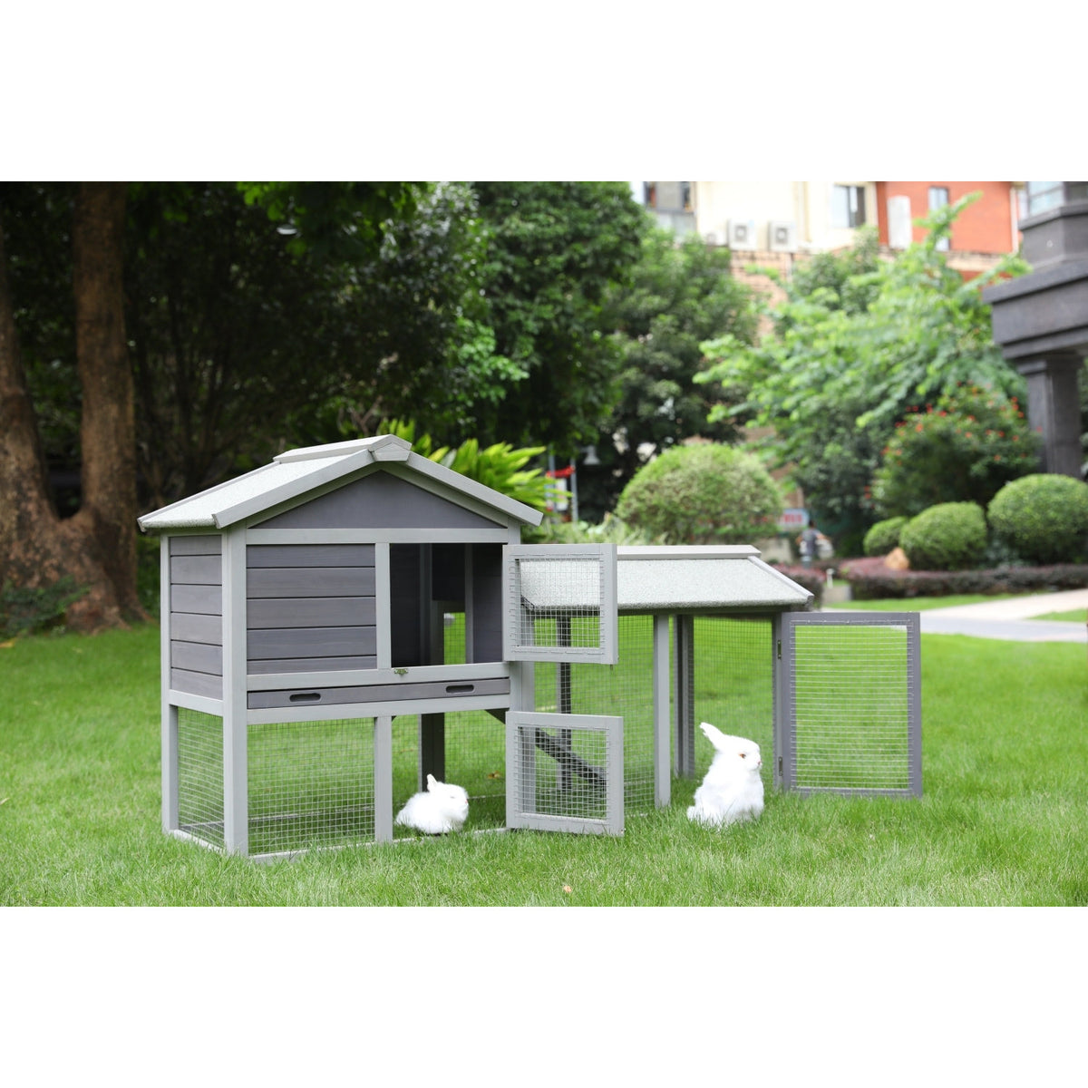 148cm Rabbit Hutch Metal Run Wooden Cage Guinea Pig Cage House