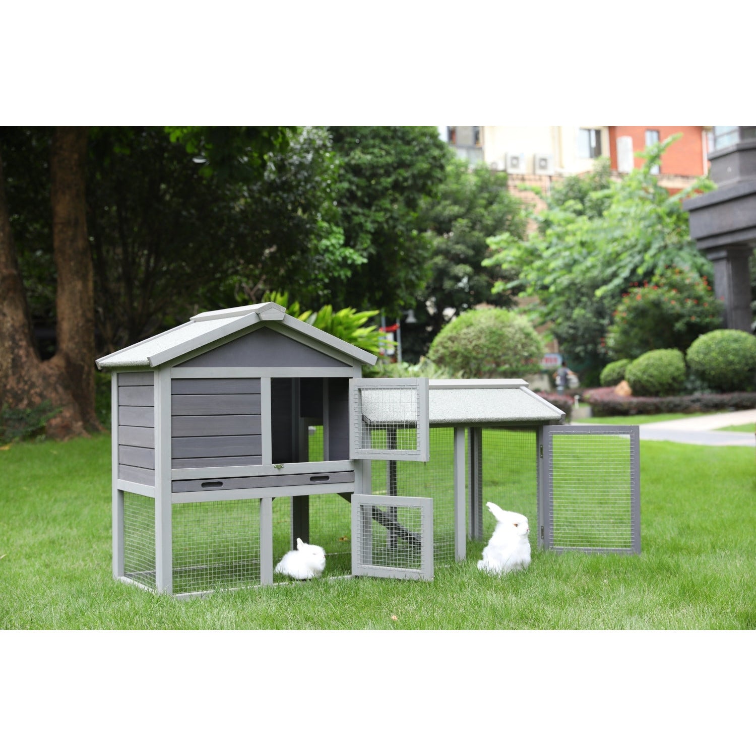 148cm Rabbit Hutch Metal Run Wooden Cage Guinea Pig Cage House