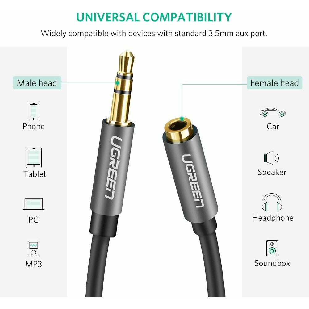 UGREEN 3.5mm Male to 3.5mm Female Extension Cable 5m (Black) 10538