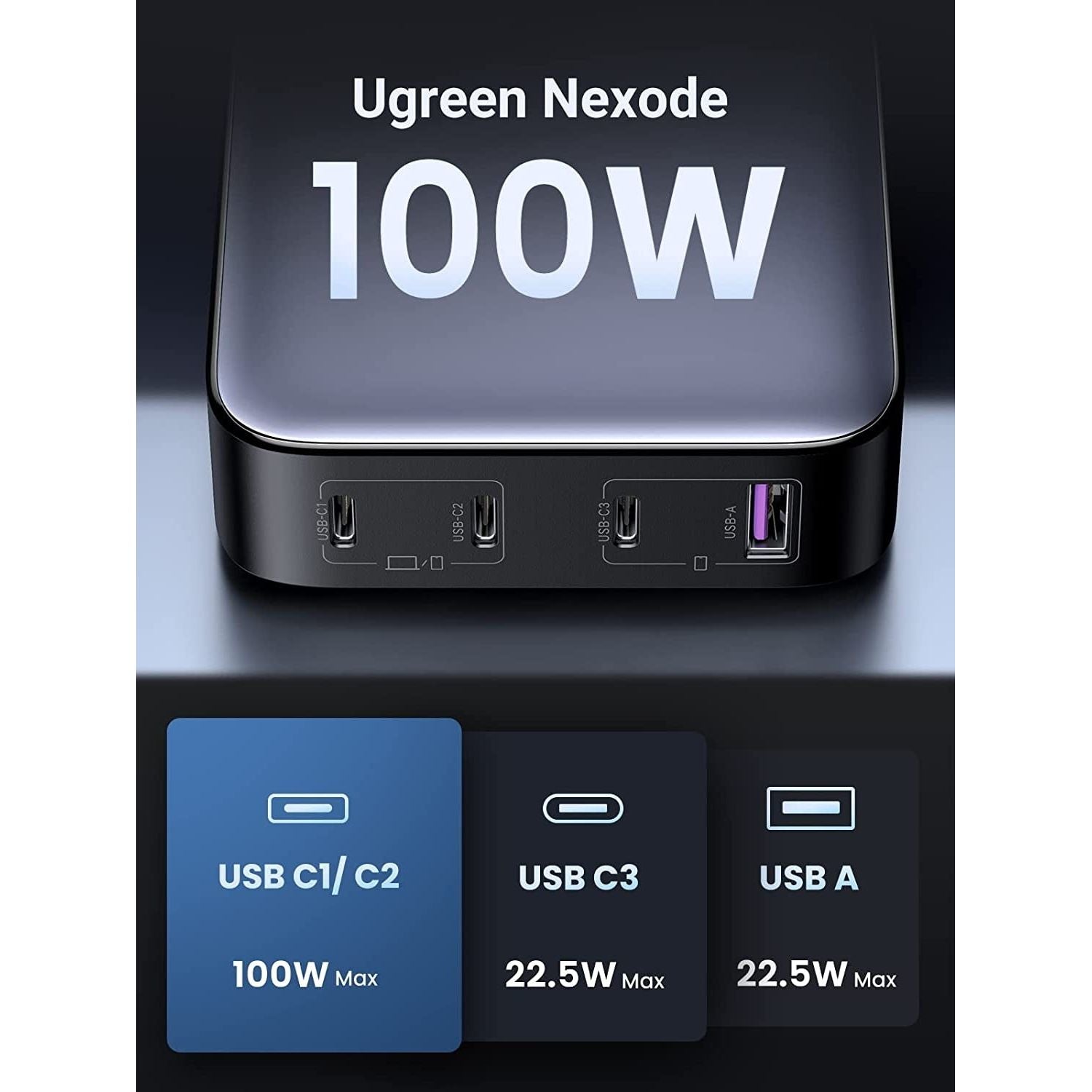 UGREEN 15613 100W USB-C Charger, Nexode 4-Port GaN II Charging Station