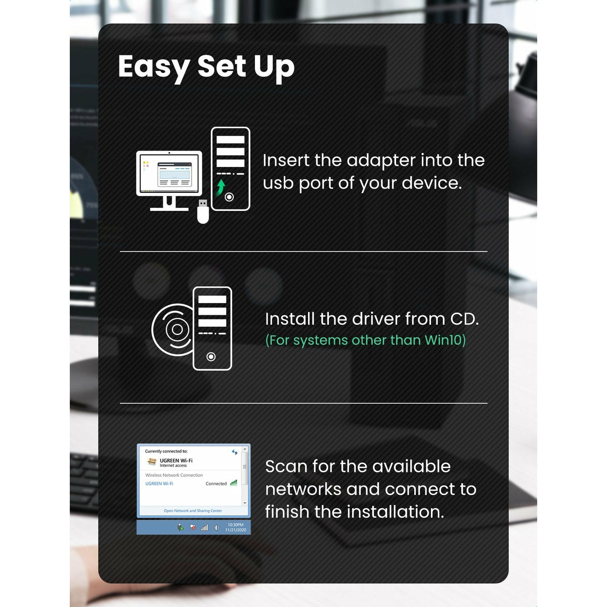 UGREEN 20204 AC650 Dual Band USB WLAN Adapter