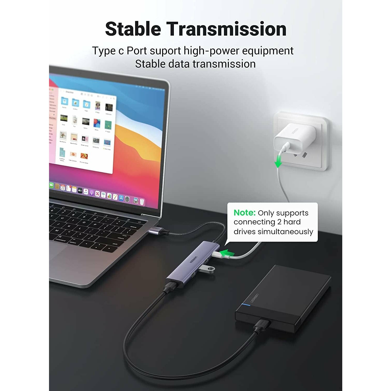 UGREEN 20805 USB 3.0 4-Port Hub with USB-C Power Port