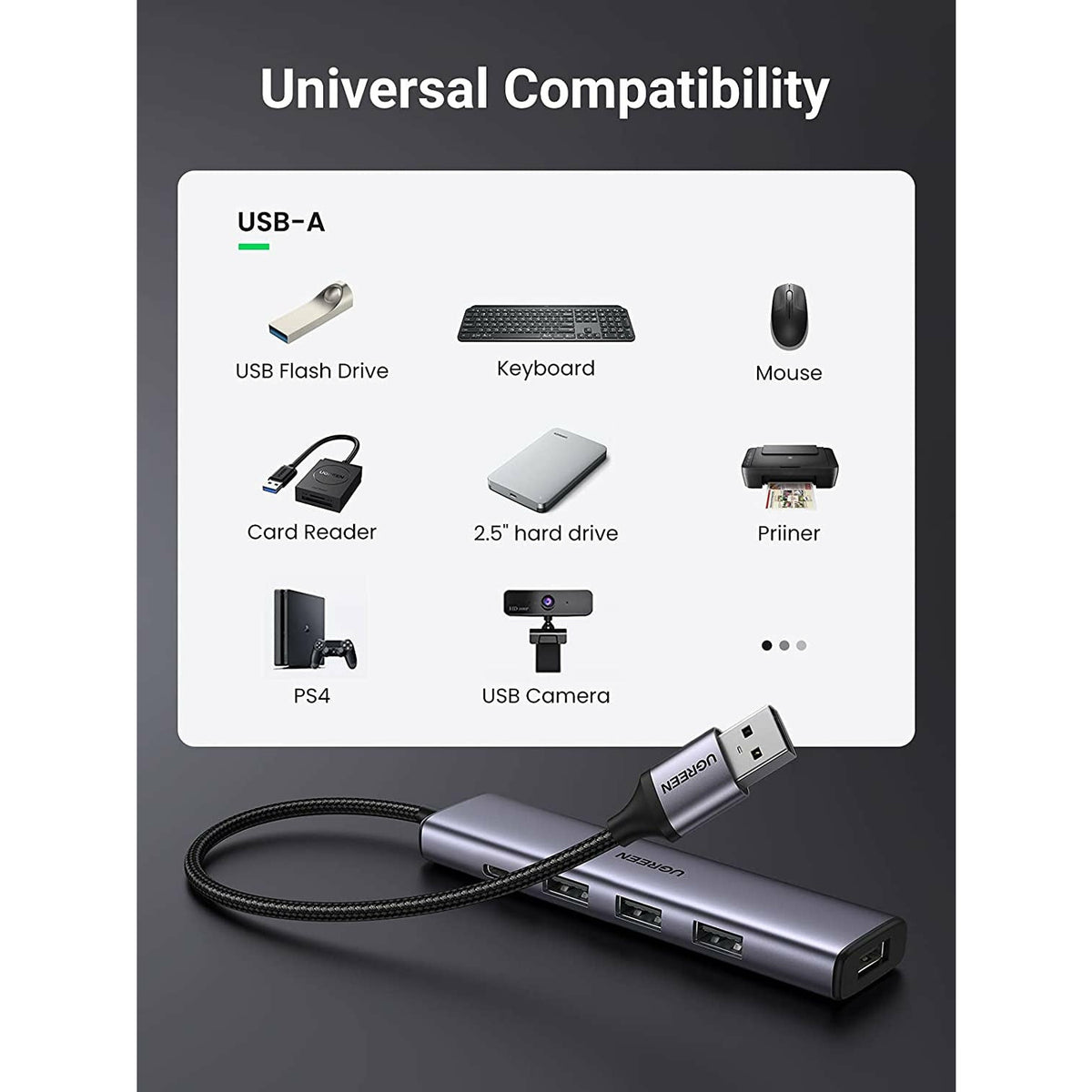 UGREEN 20805 USB 3.0 4-Port Hub with USB-C Power Port