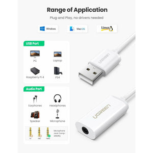 UGREEN USB A Male to 3.5 mm Aux Cable (White)