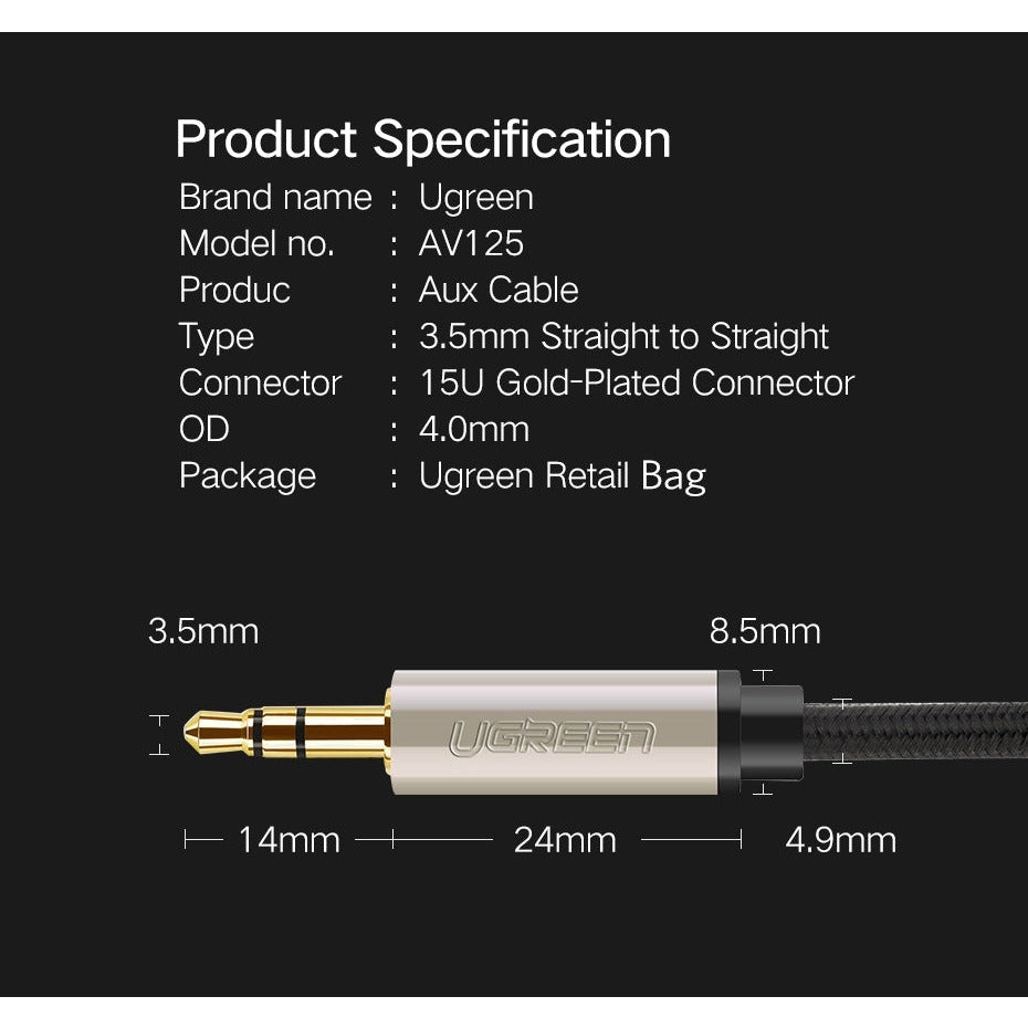 UGREEN 40785 Premium 3.5mm Male to 3.5mm Male Cable 10M