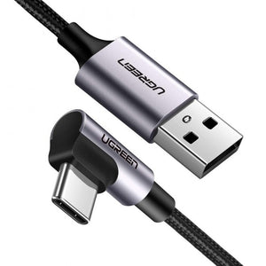 UGREEN USB-C to Angled USB2.0-C Round Cable M/M Aluminum Shell Nickel Plating 1m (Gray Black) 50123