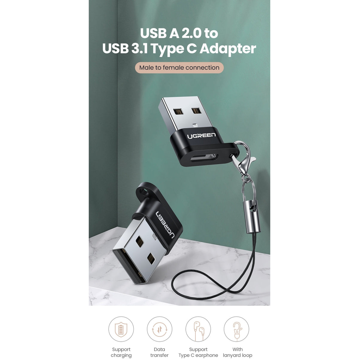 UGREEN 50568 USB-C 3.1 Female to USB-A 2.0 Male Adapter