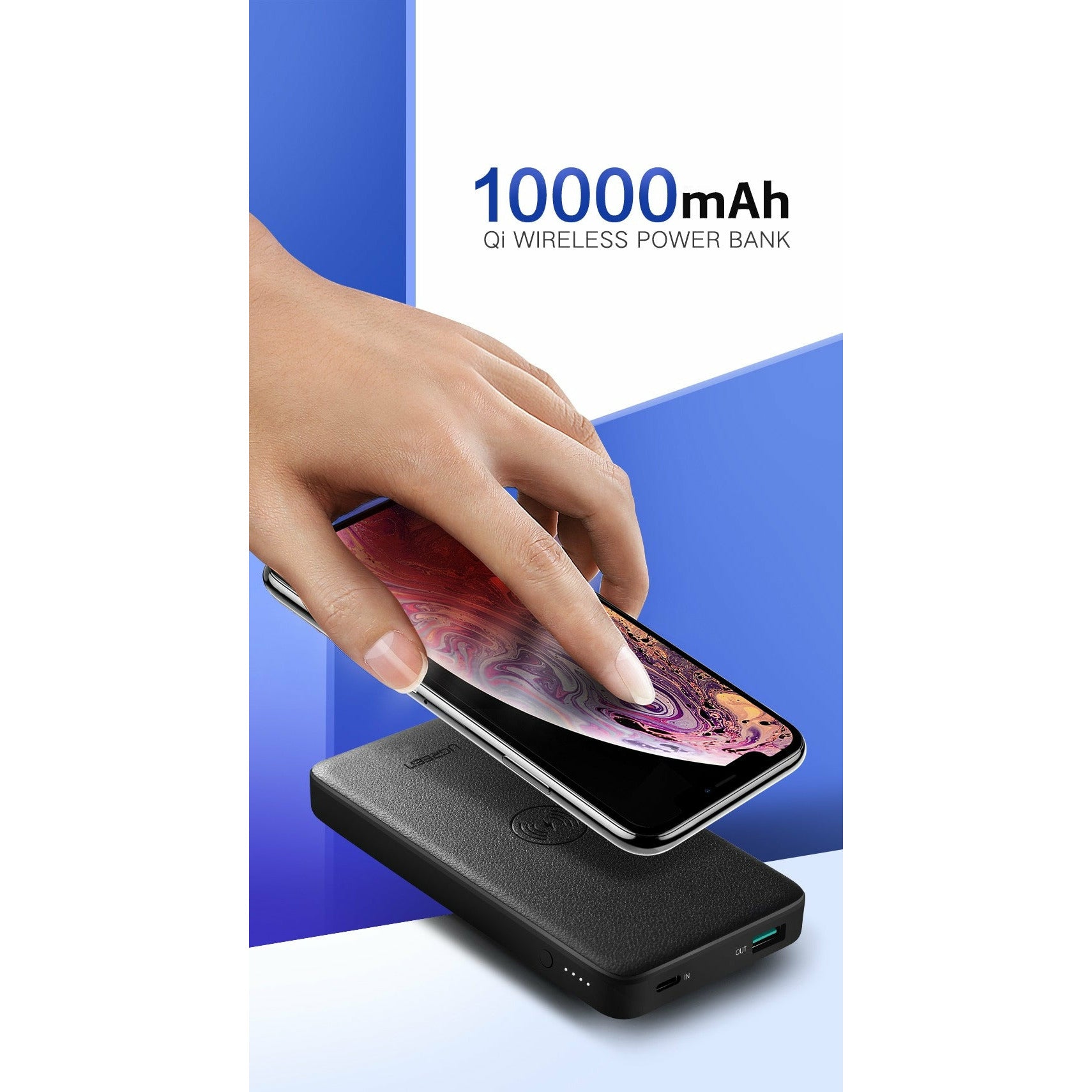UGreen 10000mAh  Power bank  with 10W QI Wireless Charging Pad - Black 50578