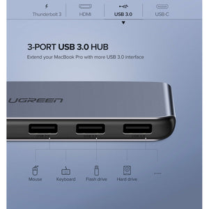 UGREEN Dual Type-C 5 in 1 to 3*USB3.0+ USB-C Female+PD Converter (50775)