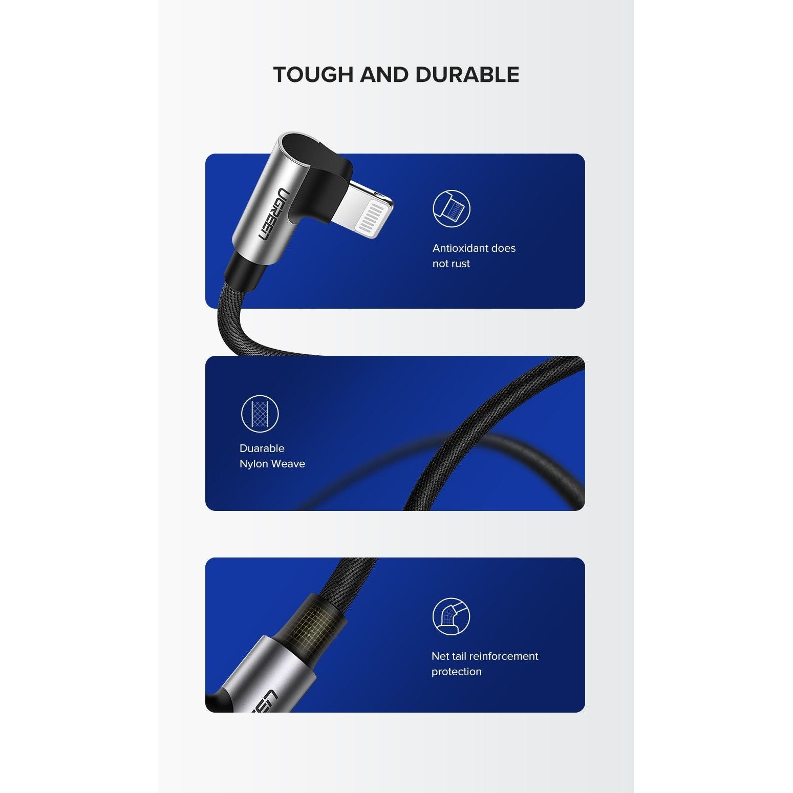 UGREEN 60521 USB-A to 8-pin 90 Degree Angel Cable 1M