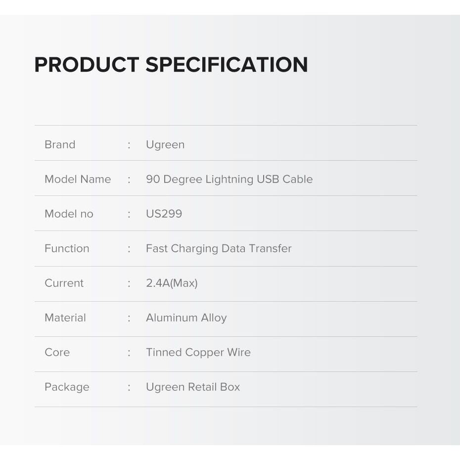 UGREEN 60521 USB-A to 8-pin 90 Degree Angel Cable 1M