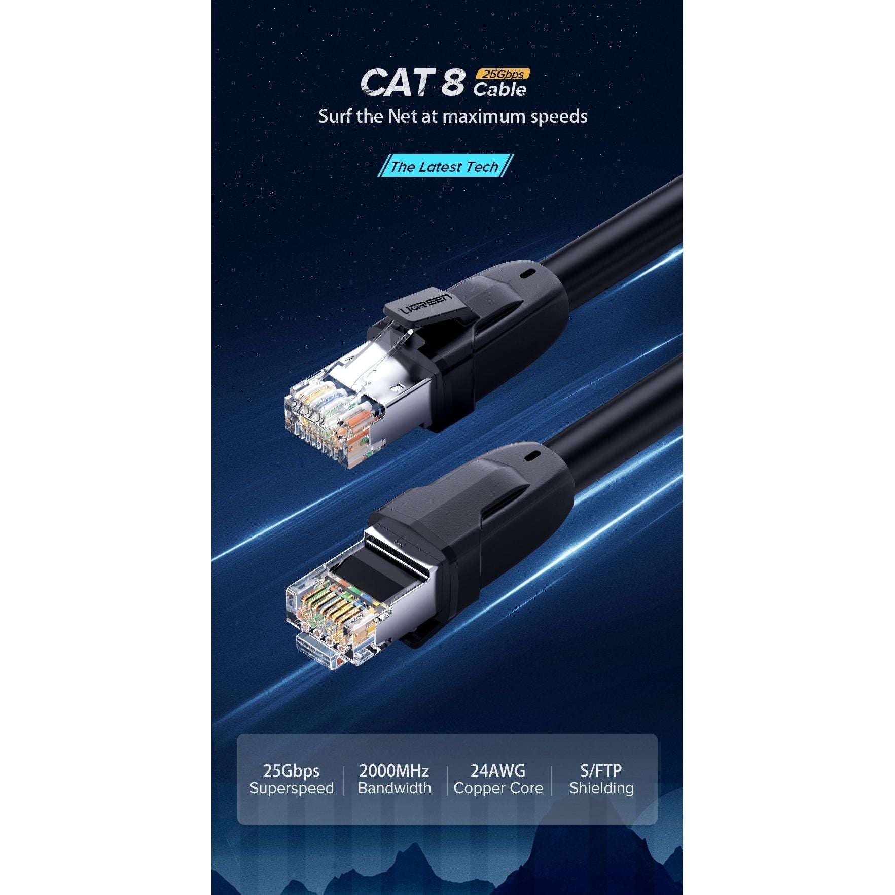 UGREEN 70329 Cat 8 Pure Copper Patch Cord Network Cable 2M