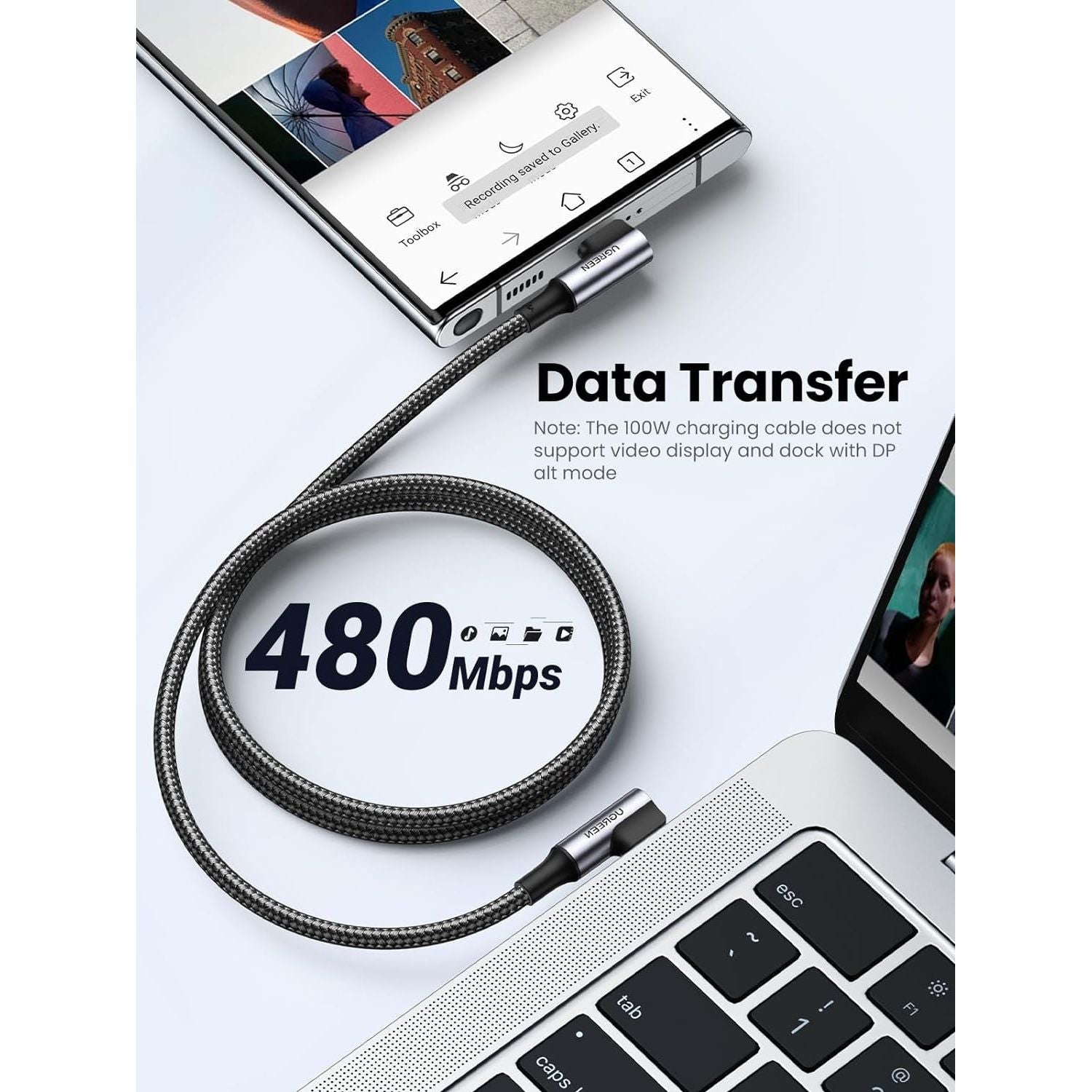 UGREEN 70696 Right Angle 100W USB-C Cable 1M