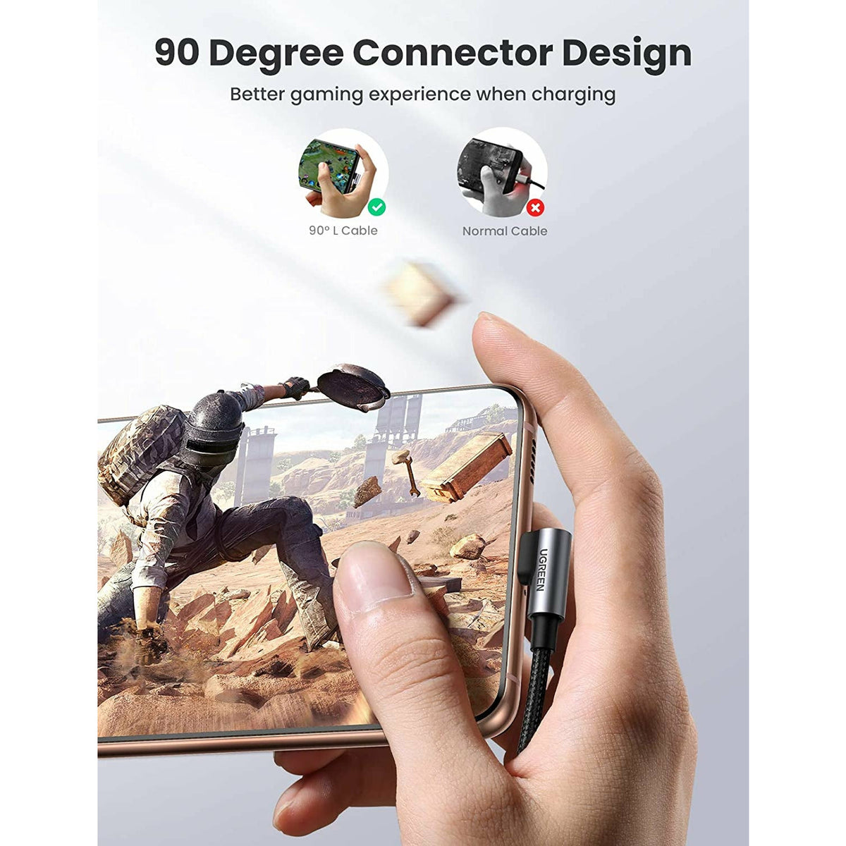 UGREEN 80714 USB-C 2.0 to Angle USB-C Cable Black 3M